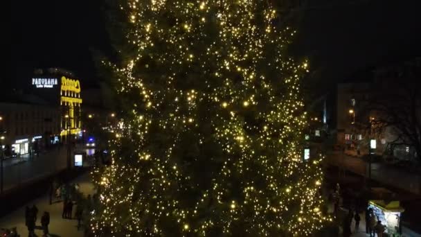 Letecký pohled na vánoční stromek na městském veletrhu — Stock video