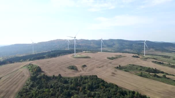 Aerial view of wind power turbine — Stock Video