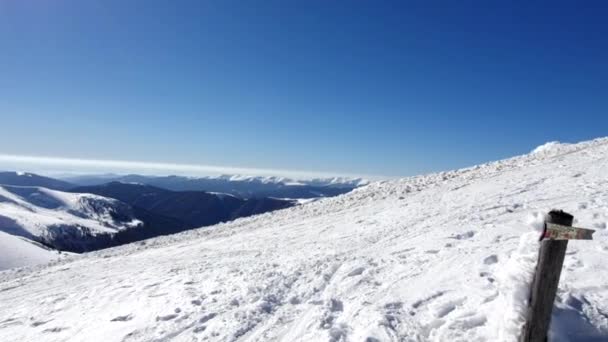 Vue panoramique depuis le sommet de la montagne enneigée — Video