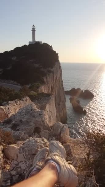 Lefkada luz casa no pôr-do-sol conceito de viagem — Vídeo de Stock