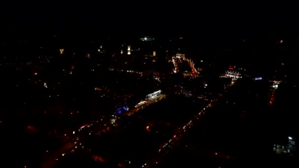 Légi kilátás éjszaka Lviv város — Stock videók