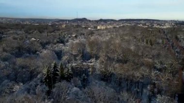 kar yağan kışın havadan görünüşü Lviv