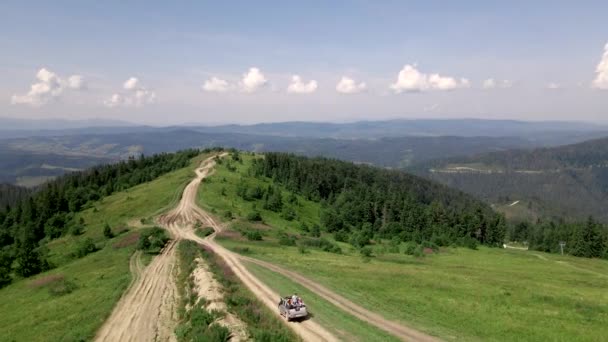 Вид с воздуха на Карпатский хребет в летний день — стоковое видео