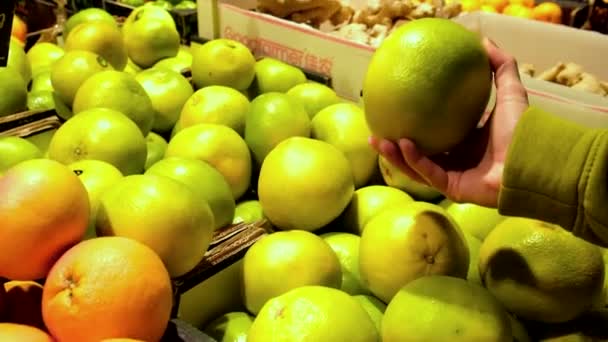 Frau wählt Grapefruit im Geschäft — Stockvideo