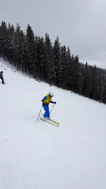 Žena Skier Ski Sklon Hory Země Slovensko — Stock video