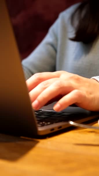 Руки Женщины Печатающие Клавиатуре Ноутбука Крупным Планом — стоковое видео