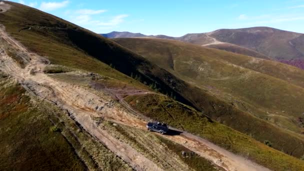 Εναέρια άποψη του δρόμου μονοπάτι στα Καρπάθια βουνά — Αρχείο Βίντεο
