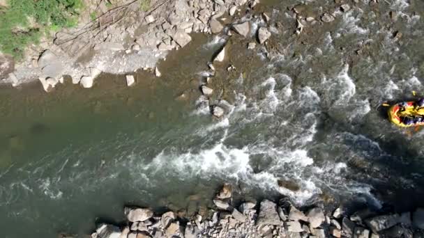 Άνθρωποι rafting στο βουνό ποτάμι καλοκαίρι ηλιόλουστη μέρα — Αρχείο Βίντεο