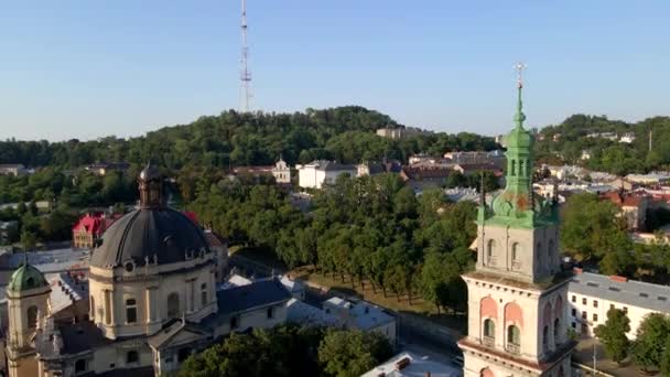 Drone shots of lviv city at summer time — Stock Video