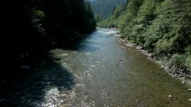 Dağ nehrinin havadan görünüşü. rafting ekstrem spor