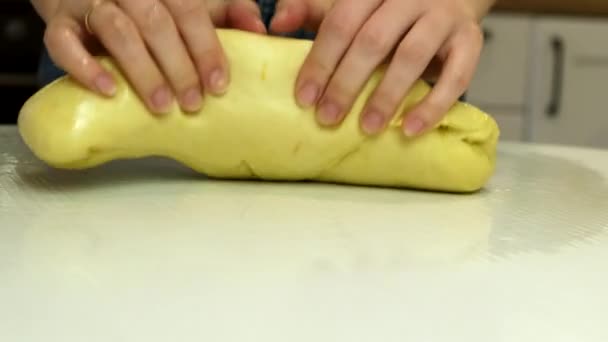 Woman hands close up knead the dough — Wideo stockowe