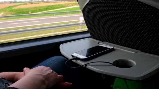 Coach Bus Travel Concept Phone Charge Modern Lifestyle — 비디오