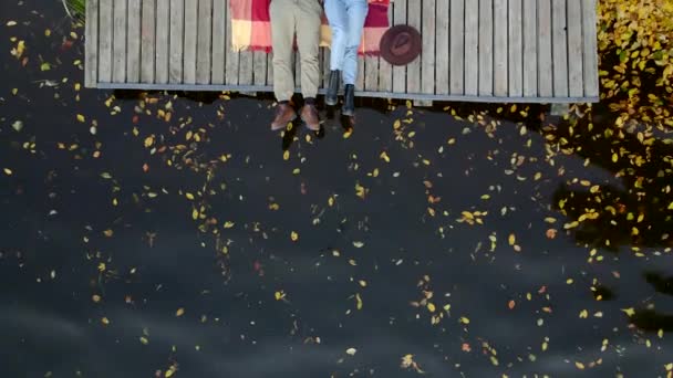 Overhead Top View Deck River Autumn Season Copy Space — Vídeo de Stock