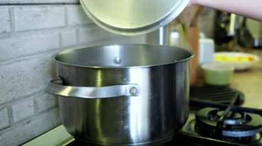 cooking red soup boiling water close up copy space