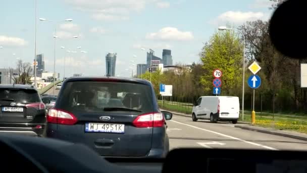 Warsaw, Poland - April 30, 2022: view of the capital city from the car window — Stockvideo