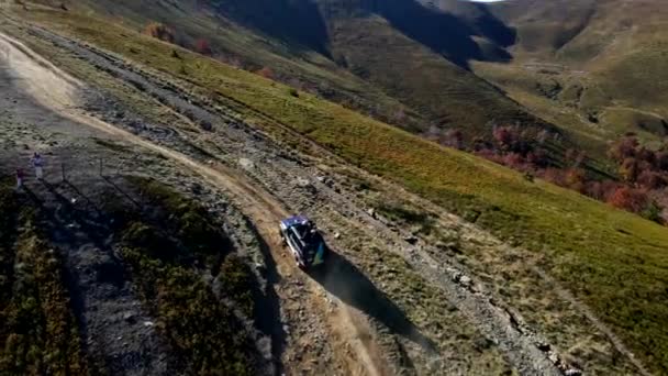 Aerial view of trail road in carpathian mountains — Stock Video