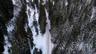 Slovakya 'daki kış yolunun hava manzarası boşluğu kopyalıyor