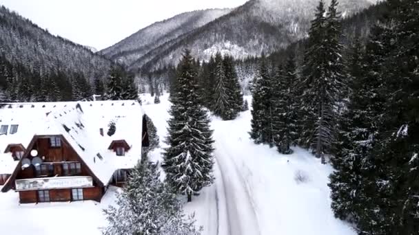 Slovakya Daki Kış Yolunun Hava Manzarası Boşluğu Kopyalıyor — Stok video