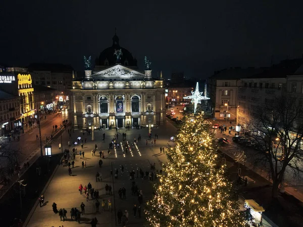 Lviv Oekraïne Januari 2021 Overhead View People Walking Christmas Fair — Stockfoto