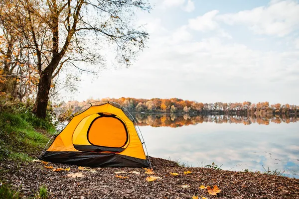 Zelt Strand Des Sees Herbst Herbst Saison Campingkonzept — Stockfoto