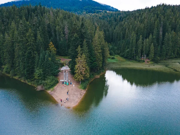 Vista Aerea Del Lago Carpatico Synevyr Stagione Autunnale — Foto Stock