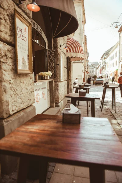 Lviv Ukraine April 2021 View Outdoors Street Cafe Copy Space — Stock Photo, Image