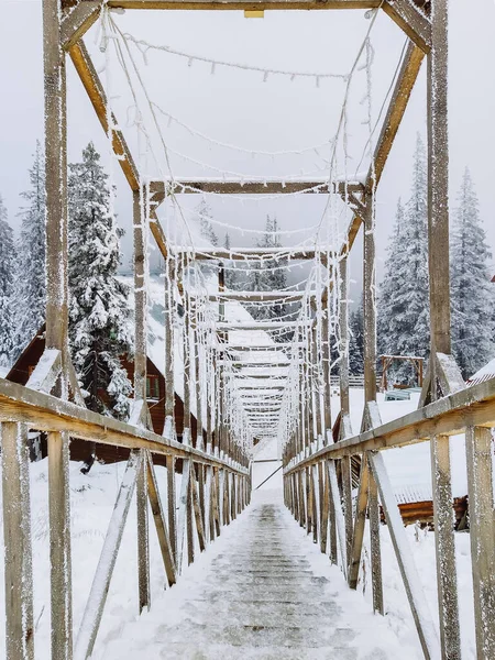 Snow Covered Bridge Forest Building Background — Stock Photo, Image