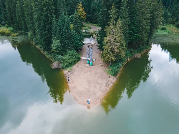 Aerial View Carpathian Lake Synevyr Autumn Season — Stock Photo, Image