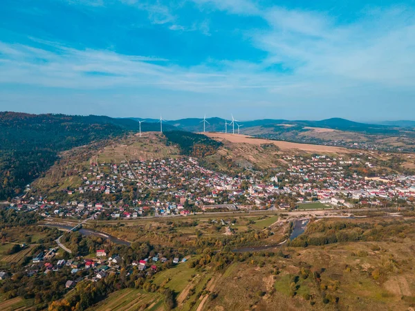 Воздушный Вид Ветряную Электростанцию Зеленой Энергии — стоковое фото