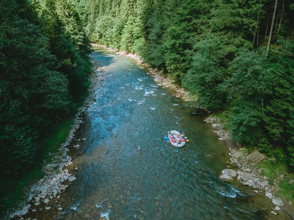 Montagnes Rivière Rafting Extrême Attraction Été Espace Copie Vue Aérienne — Photo