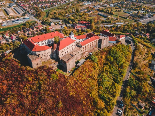 Luchtfoto Van Palanok Kasteel Herfst Seizoen — Stockfoto