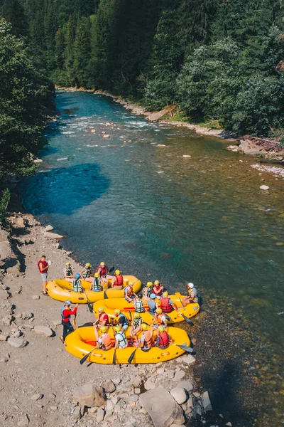 Mountains River Rafting Extreme Attraction Summertime Copy Space Overhead View — Stock Photo, Image