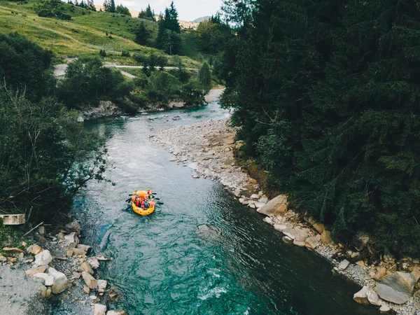 Mountains River Rafting Extreme Attraction Summertime Copy Space Overhead View — Stock Photo, Image