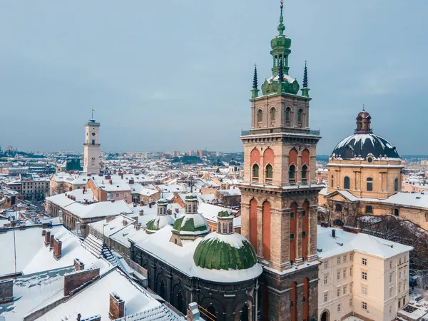 Вид Сверху Снежный Центр Львова — стоковое фото
