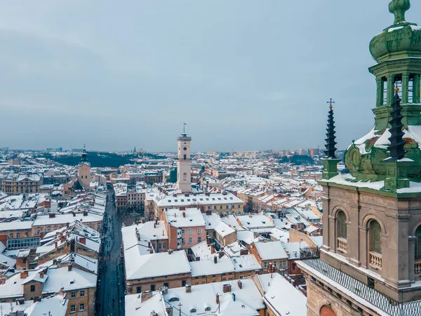 Вид Сверху Снежный Центр Львова — стоковое фото
