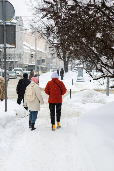 Lviv Ucrania Febrero 2021 Calles Ciudad Después Tormenta Nieve — Foto de Stock