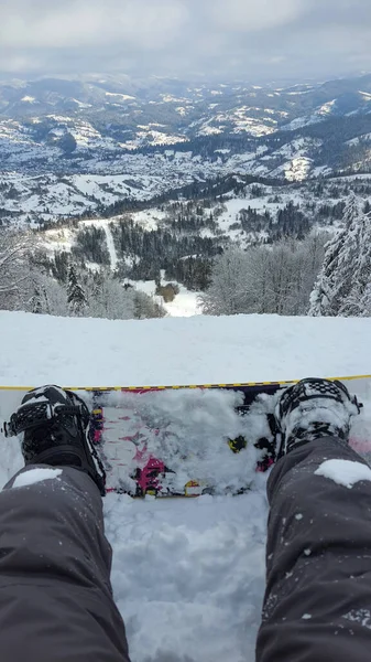 Snowboardcuların Bakış Açısı Kış Dağları — Stok fotoğraf