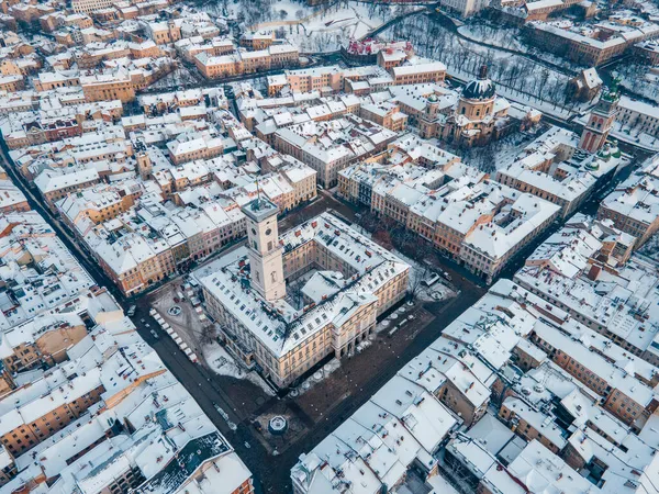 Εναέρια Άποψη Του Χιονισμένου Lviv Κέντρο Αντίγραφο Χώρου — Φωτογραφία Αρχείου