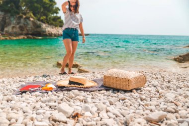 Rocky Beach 'teki battaniyede deniz ürünleri fotokopi alanı