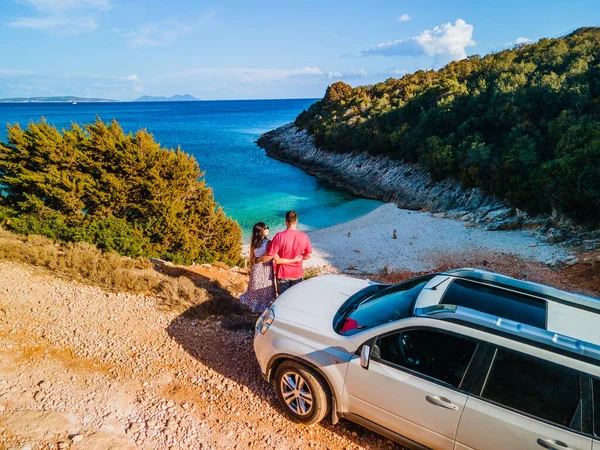 Paar Auto Reisen Konzept Meer Urlaub Griechenland Lefkada — Stockfoto