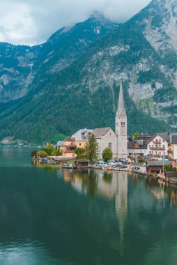 Hallstatt Köyü 'nün panoramik görünümü