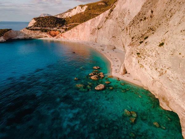 Vista Aérea Porto Katsiki Playa Isla Lefkada Grecia Vacaciones Verano —  Fotos de Stock