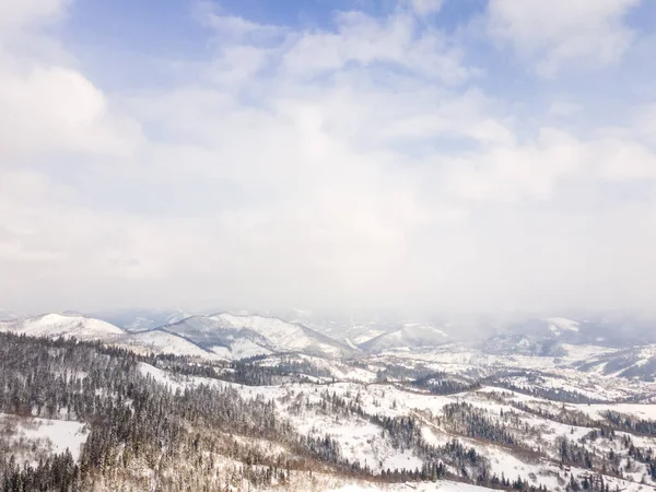 Luchtfoto Van Besneeuwde Oekraïense Karpaten Bergen Kopieer Ruimte — Stockfoto