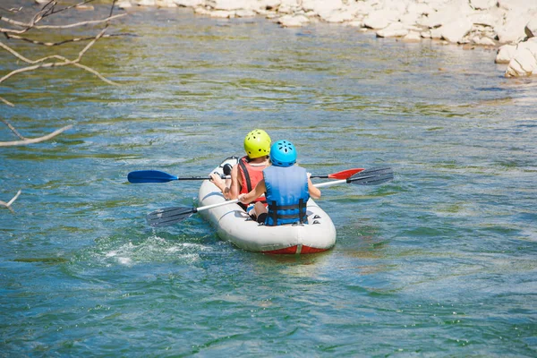 Inflatable Raft Extreme Sport Mountain River Summertime Copy Space — Stock Photo, Image