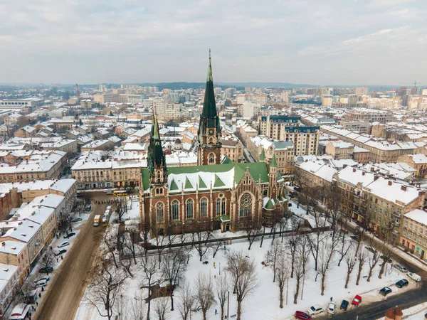 Vue Aérienne Église Elzhbeta Lviv Ville Ukraine Saison Hiver — Photo