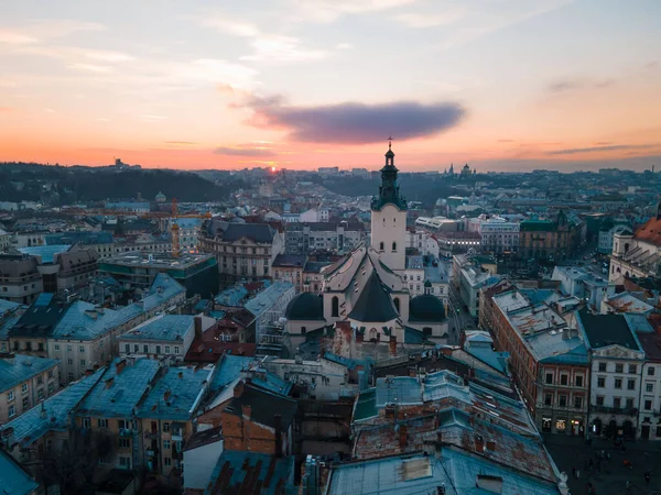 Vista Aérea Centro Cidade Lviv Espaço Cópia Conceito Viagem Por — Fotografia de Stock