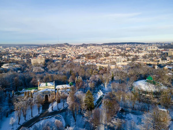 Εναέρια Άποψη Του Lviv Χειμώνα Χώρο Αντίγραφο Της Πόλης — Φωτογραφία Αρχείου