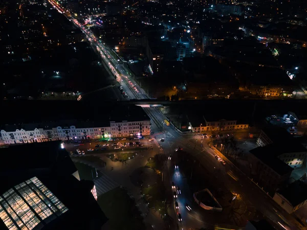 Felülnézet Éjszaka Lviv Város Utcai Másolás Tér — Stock Fotó