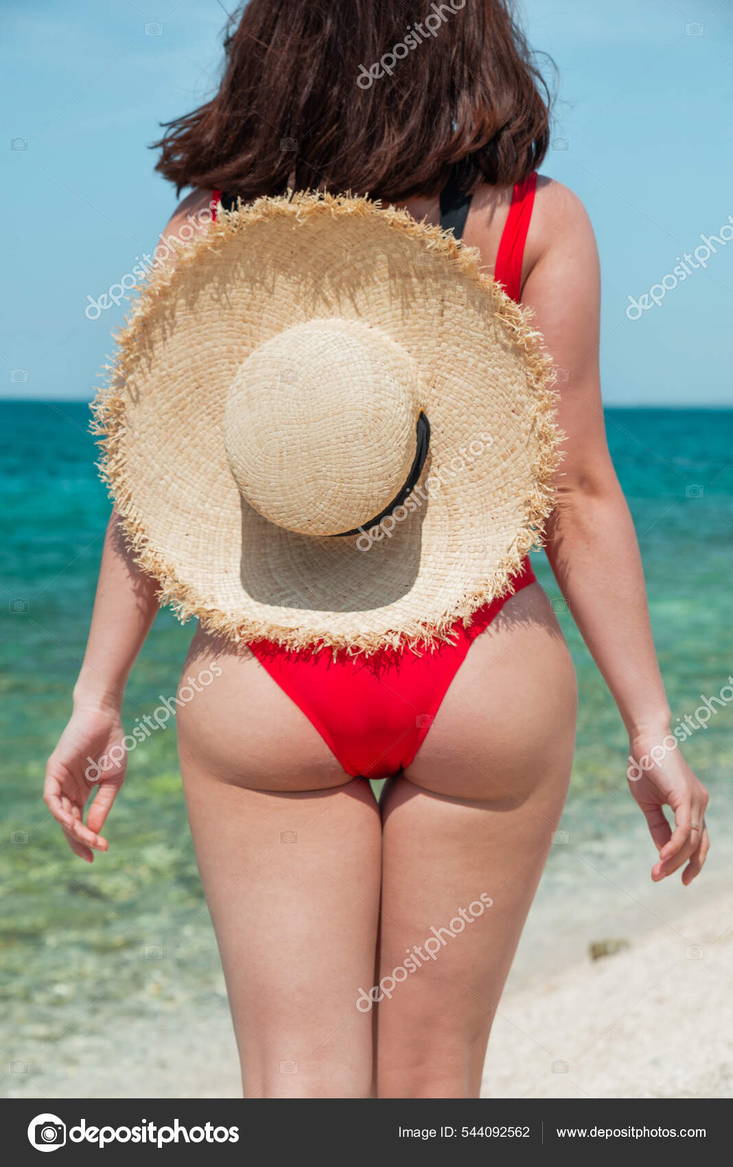 Femme Maillot Bain Rouge Plage Mer Vue Arri re Cul Sexy image