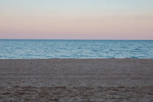 Vista Del Crepuscolo Sulla Spiaggia Sabbiosa Copia Spazio — Foto Stock